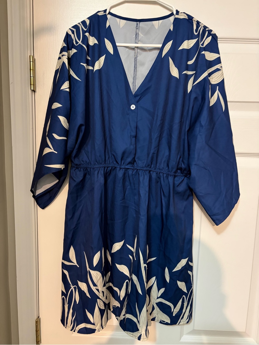 SHEIN Navy Blue Maxi Dress with White Leaf Print
